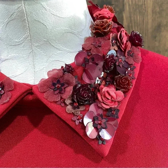 NEW Badgley Mischka Embellished Collar French Cuff Red Cocktail Dress Size 12 - Picture 6 of 9